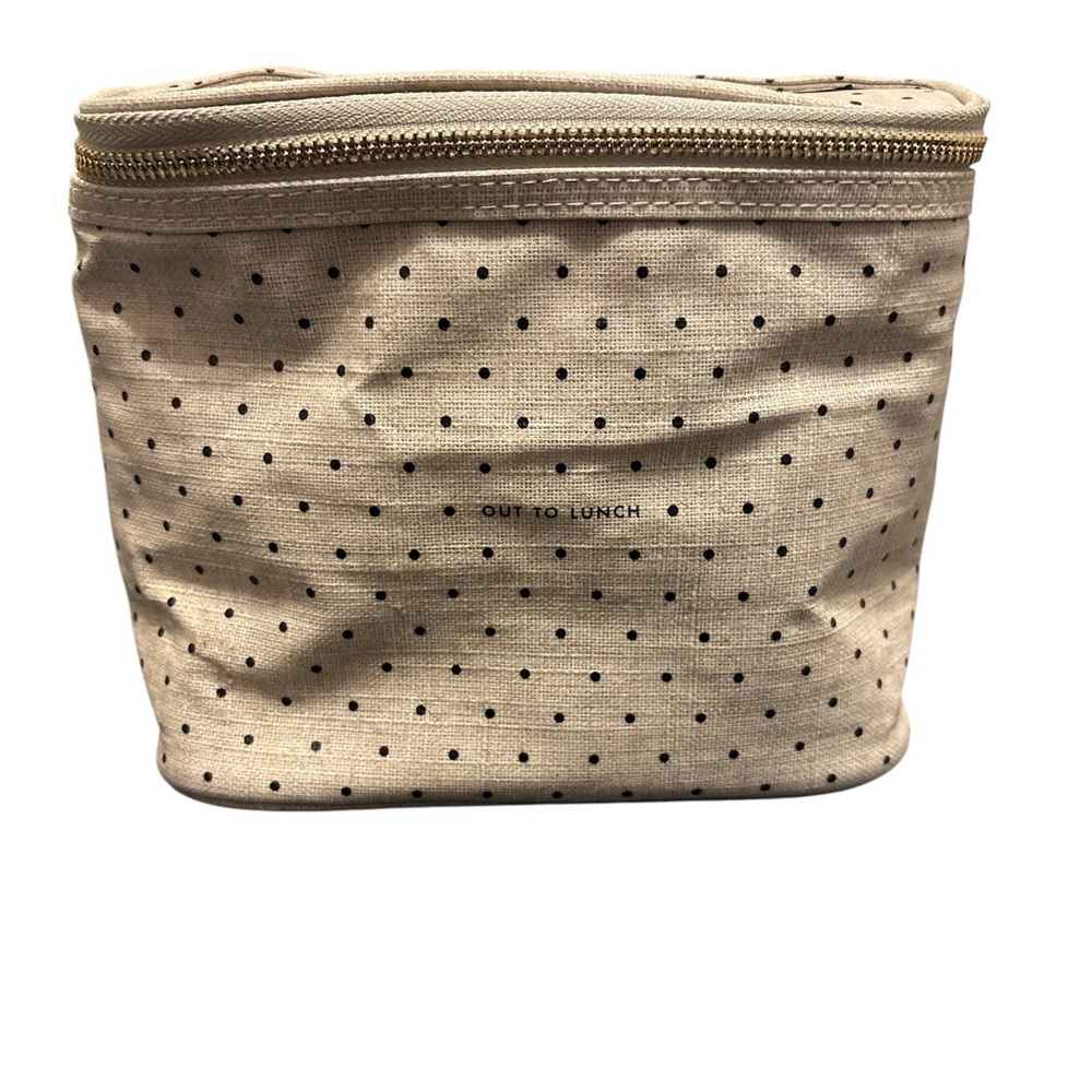 kate spade Cream Canvas Lunch Bag with Black Polka Dots